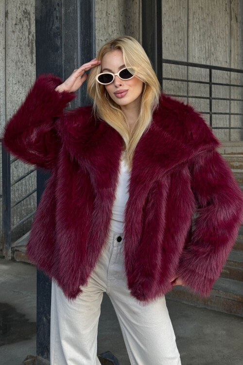 Mürdüm Suni Kürk Premium Peluş Ceket BCVL-25V218