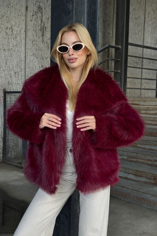 Mürdüm Suni Kürk Premium Peluş Ceket BCVL-25V218