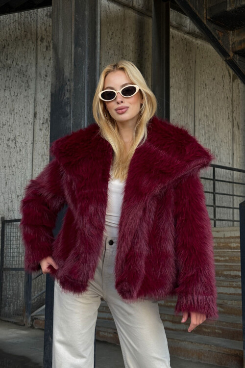 Mürdüm Suni Kürk Premium Peluş Ceket BCVL-25V218