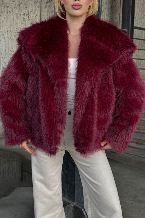 Mürdüm Suni Kürk Premium Peluş Ceket BCVL-25V218