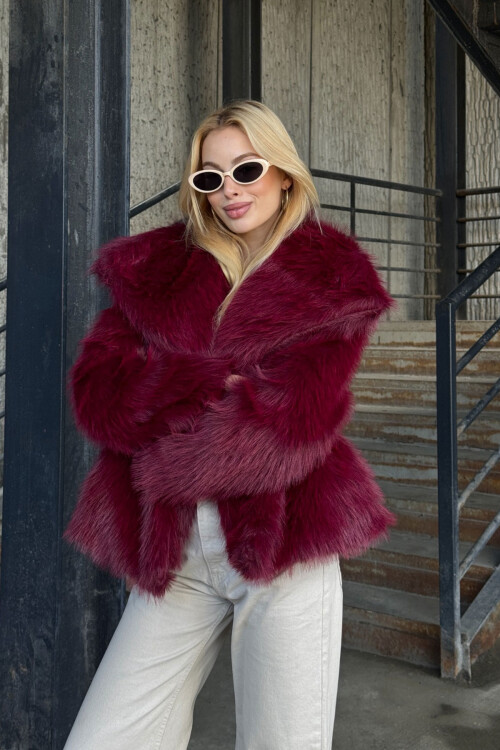 Mürdüm Suni Kürk Premium Peluş Ceket BCVL-25V218