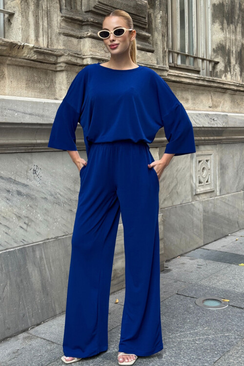 Saks Rahat Kalıp Bisiklet Yaka Bluz Ve Salaş Pantolon Modal Kumaş Alt Üst Takım BCVL-25V233