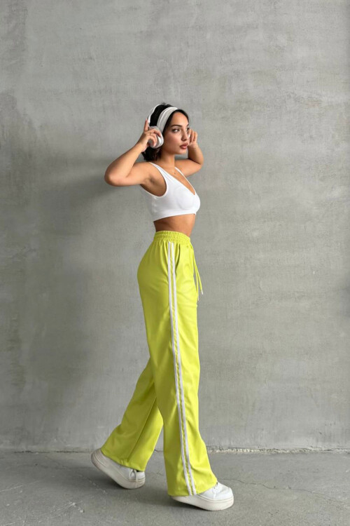 Sarı Yanları Şeritli Palazzo Pantolon BCHN-2526430