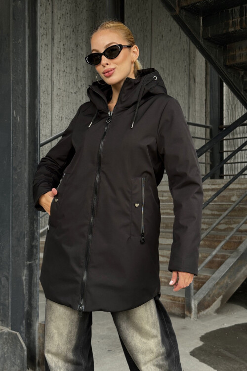 Siyah Çift Cepli Kapüşonlu Mont BCVL-254203