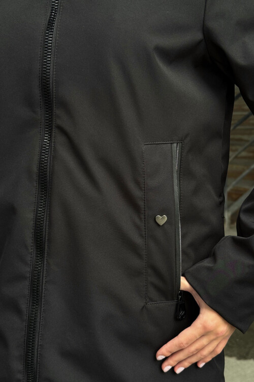 Siyah Çift Cepli Kapüşonlu Mont BCVL-254203