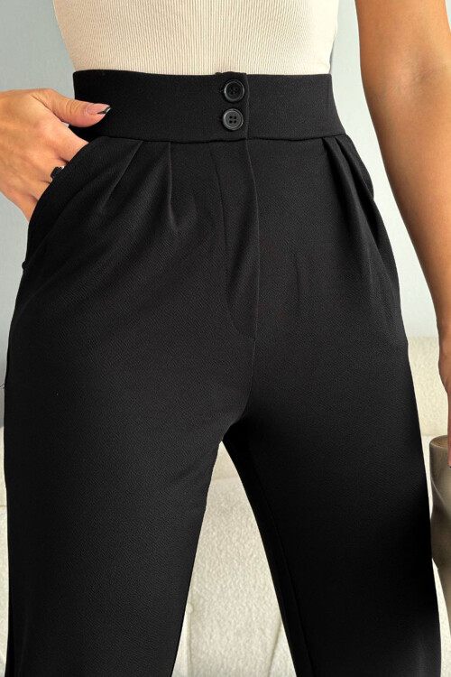 Siyah Çift Cepli Likralı Crep Havuç Pantolon BC241069