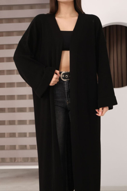 Siyah Duble Kol Oversize Uzun Salaş Triko Hırka BCES-253010