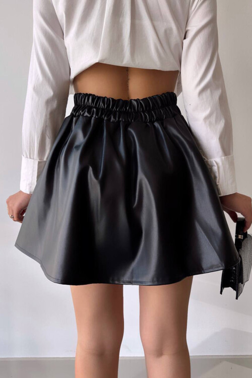 Siyah Pileli Suni Deri Çan Etek BCHN-2526599