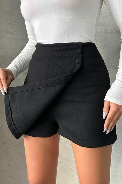 Siyah1 2 Düğmeli Kaşe Kumaş Şort Etek BCHN-2526414