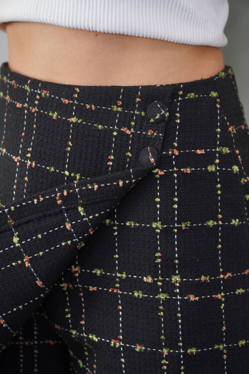 Siyah2 2 Düğmeli Tüvit Kumaş Şort Etek BCHN-2526414