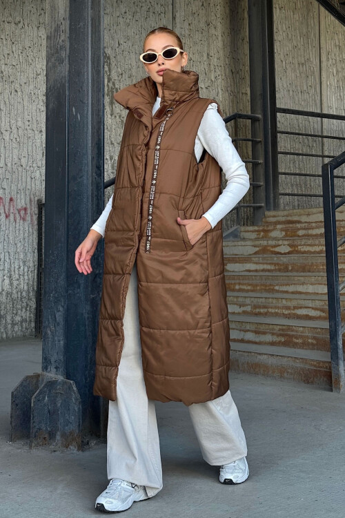 Tarçın Kahve Uzun Boy Kapitone Şişme Yelek BCVL-25NY08