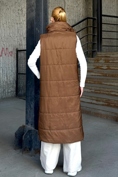 Tarçın Kahve Uzun Boy Kapitone Şişme Yelek BCVL-25NY08