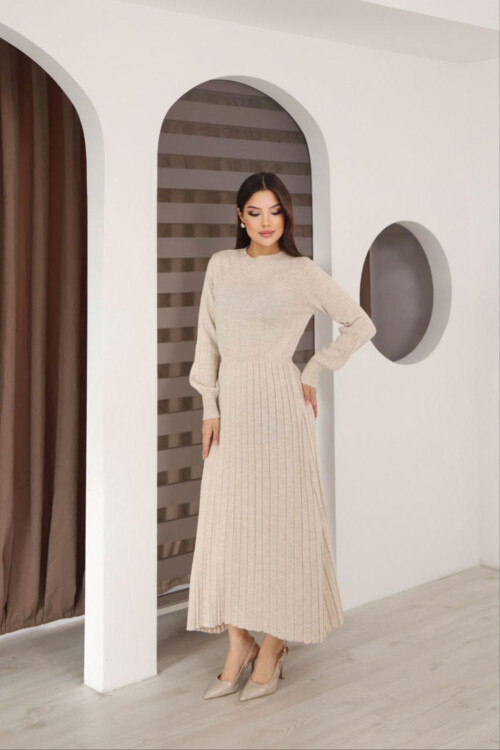 Taş Bisiklet Yaka Çizgili Triko Elbise BCES-253011