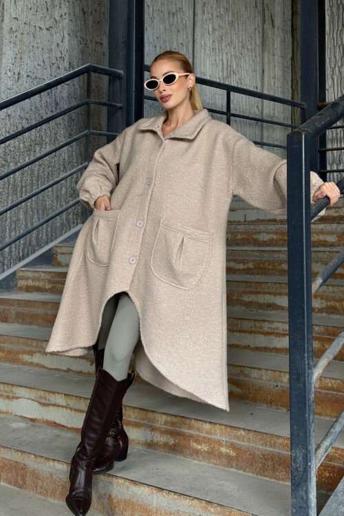 Taş Geniş Çift Cepli Kalın Buklet Kumaş Kışlık Ceket  BCVL-25V600