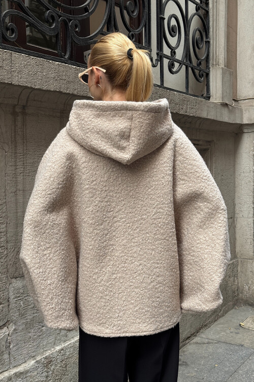 Taş Yarasa Kol Çift Cepli Oversize Buklet Ceket Mont BCVL-25V601