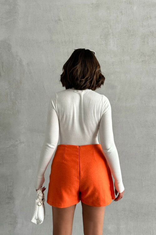 Turuncu 2 Düğmeli Kaşe Kumaş Şort Etek BCHN-2526414