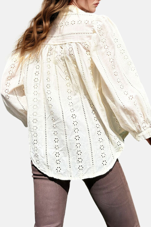 Vanilya Hakim Yaka Gizli Patlı Fisto Dokuma Bluz BCHESQ-251018