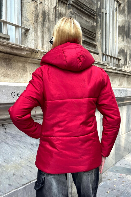 Vişne Kapüşonlu Çift Cepli Mont BCVL-25N115