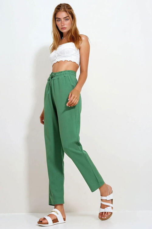 Yeşil Çift Cepli Gabrdin Pantolon BCHNW-251171