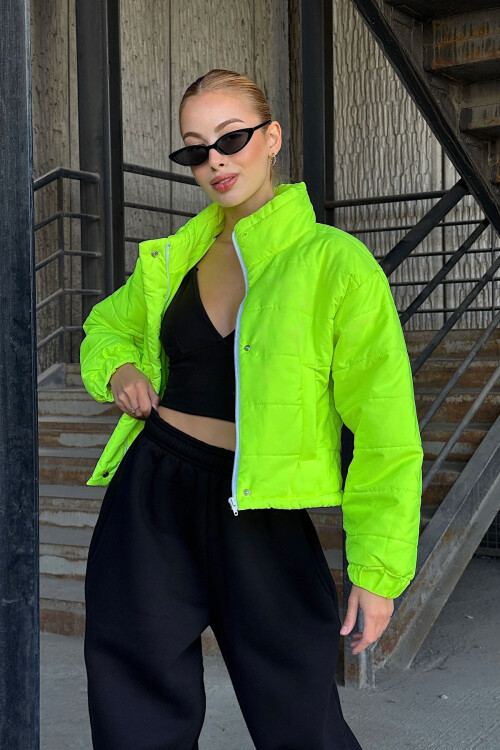 Yeşil Çift Cepli Kapitone Şişme Mont BCVL-25N1002