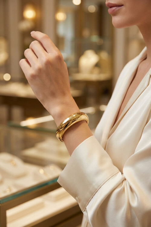 1 Adet 316L Çelik Kalın Kelepçe Bileklik Dalgalı Bilezik 14K Altın Kaplama Renk Gold BCYJ-251041