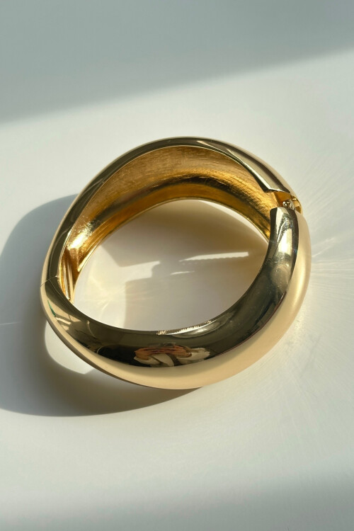 1 Adet 316L Çelik Kalın Kelepçe Bileklik Dalgalı Bilezik 14K Altın Kaplama Renk Gold BCYJ-251041