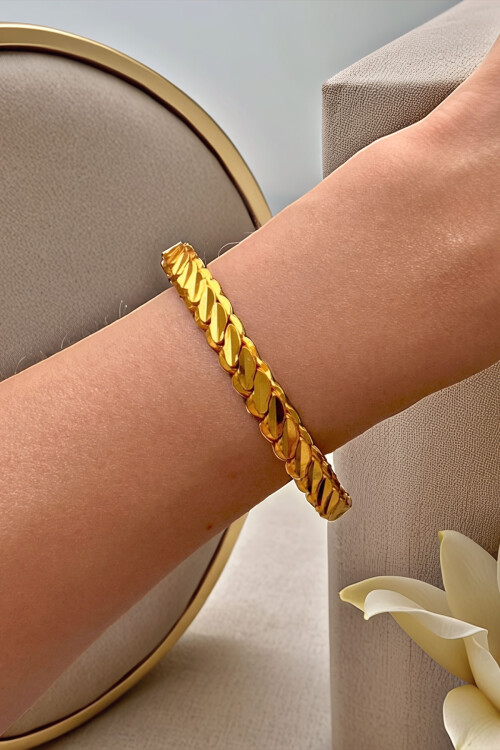 22 Ayar Altın Kaplama Kadın 3 Telli Adana Burması Bilezik Model BCYJ-251001