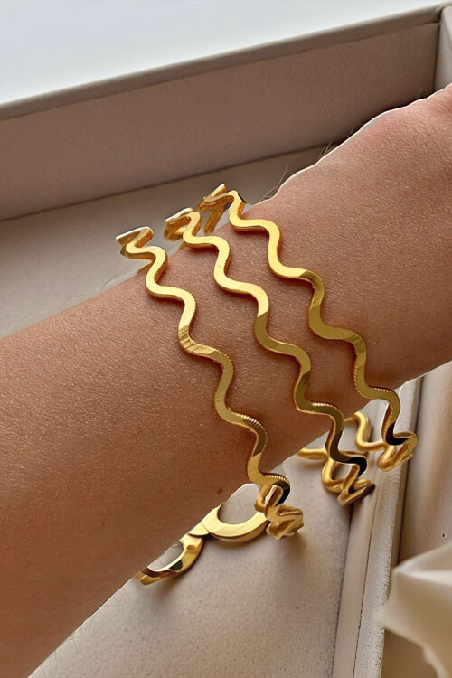 22 Ayar Gold Altın Kaplama Zig Zag Ajda Bilezik 1 Adet BCYJ-251005