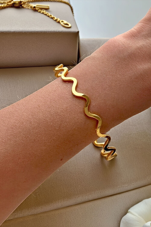 22 Ayar Gold Altın Kaplama Zig Zag Ajda Bilezik 1 Adet BCYJ-251005