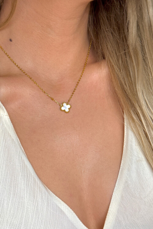 316L Çelik Beyaz Sedefli Kolye Gold Çift Taraflı Kolye BCYJ-251058