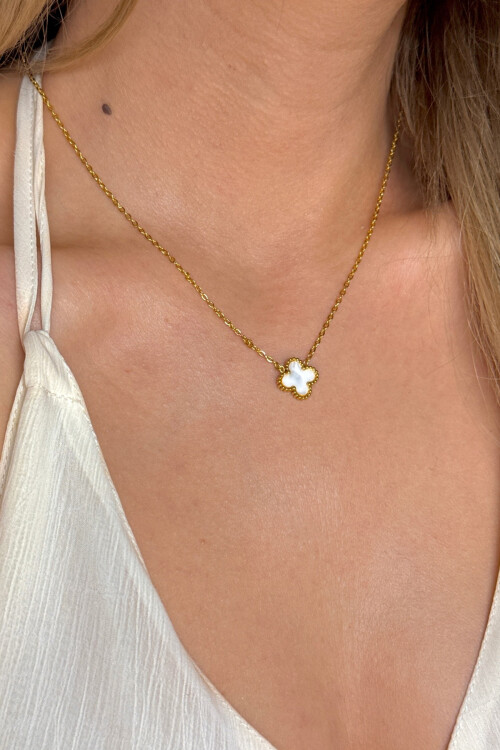 316L Çelik Beyaz Sedefli Kolye Gold Çift Taraflı Kolye BCYJ-251058