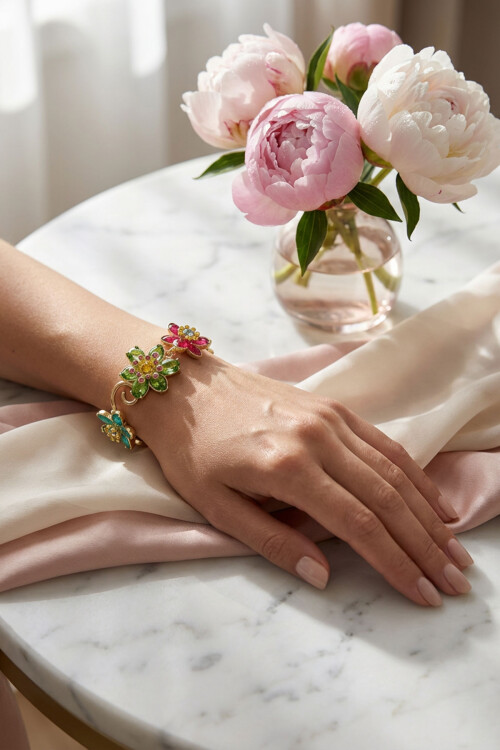 316L Çelik Idyllia Renkli Taşlı Kadın Bileklik BCYJ-251051