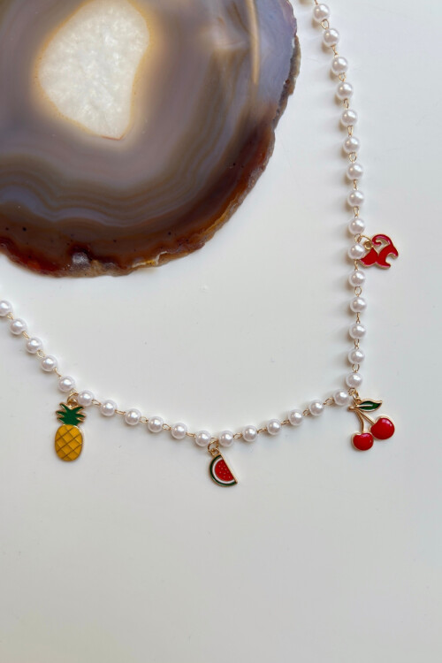 316L Çelik İncili Sallantılı Charmlı Kolye BCYJ-251048