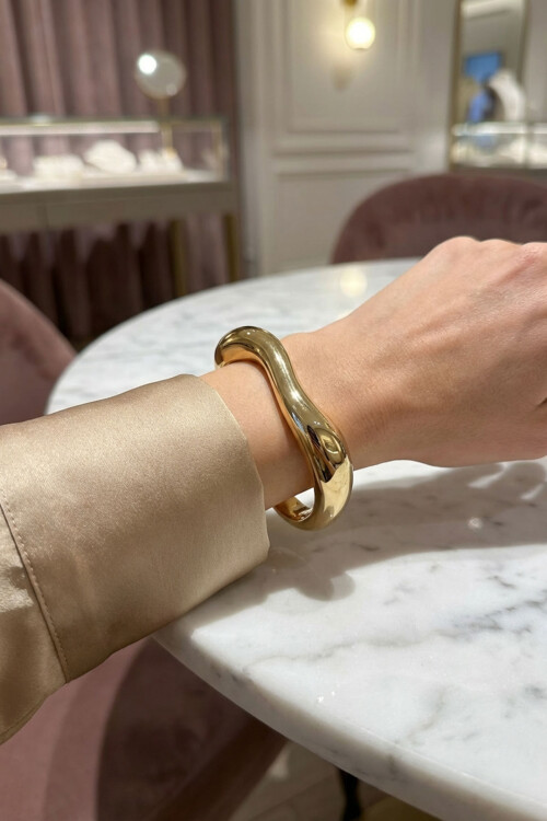 316L Çelik Kalın Kelepçe Bileklik Dalgalı Bilezik 14K Altın Kaplama Renk Gold BCYJ-251041