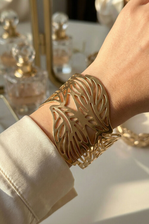 316L Çelik Kalın Kelepçe Bileklik Kadın Bilezik Ayarlanabilir Kelepçe BCYJ-251028