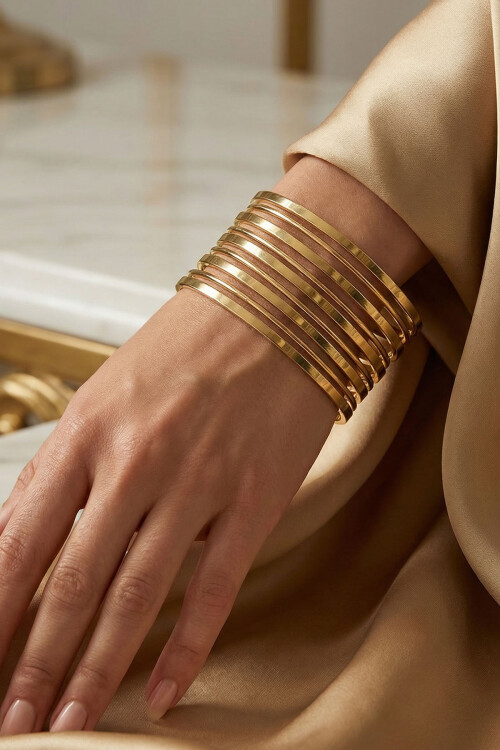 316L Çelik Kalın Kelepçe Bileklik Kadın Bilezik Ayarlanabilir Kelepçe BCYJ-251028