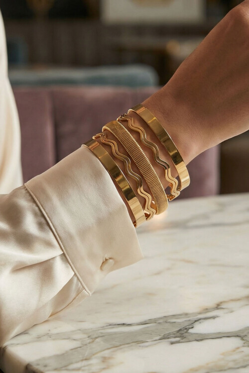 316L Çelik Kalın Kelepçe Bileklik Kadın Bilezik Ayarlanabilir Kelepçe BCYJ-251028