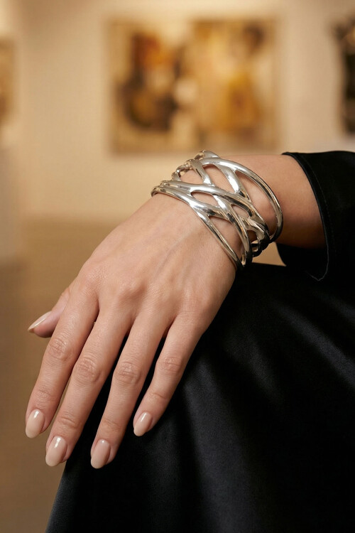 316L Çelik Kalın Kelepçe Bileklik Kadın Bilezik Ayarlanabilir Kelepçe BCYJ-251028