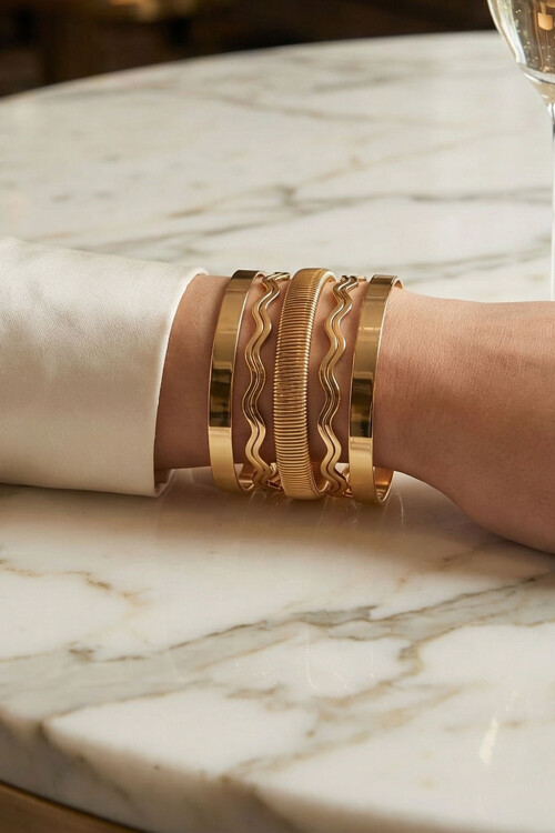 316L Çelik Kalın Kelepçe Bileklik Kadın Bilezik Ayarlanabilir Kelepçe BCYJ-251028