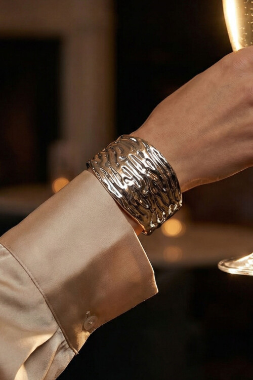 316L Çelik Kalın Kelepçe Bileklik Kadın Bilezik Ayarlanabilir Kelepçe BCYJ-251028