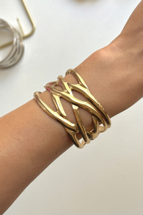 316L Çelik Kalın Kelepçe Bileklik Kadın Bilezik Ayarlanabilir Kelepçe BCYJ-251028