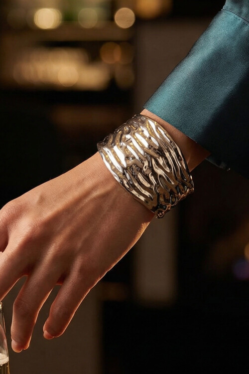 316L Çelik Kalın Kelepçe Bileklik Kadın Bilezik Ayarlanabilir Kelepçe BCYJ-251028