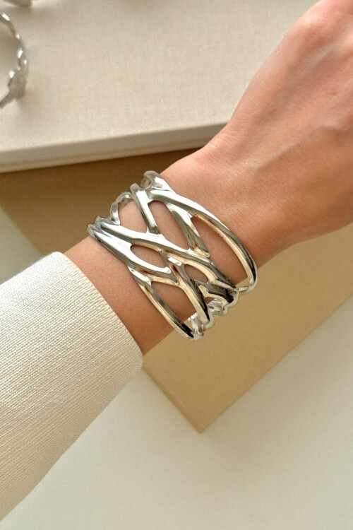 316L Çelik Kalın Kelepçe Bileklik Kadın Bilezik Ayarlanabilir Kelepçe BCYJ-251028