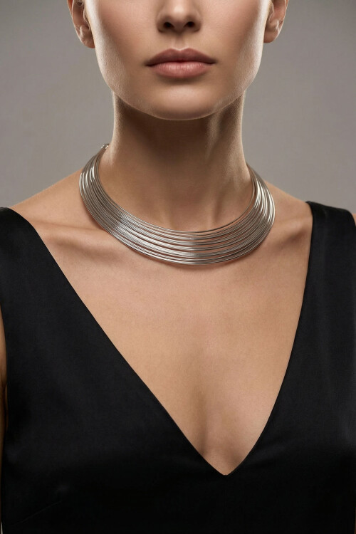 316L Çelik Kalın Tel Kolye Silver BCYJ-251042