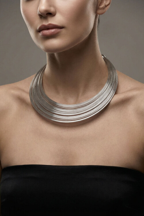 316L Çelik Kalın Tel Kolye Silver BCYJ-251042