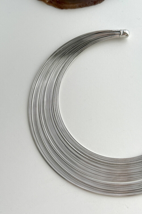 316L Çelik Kalın Tel Kolye Silver BCYJ-251042