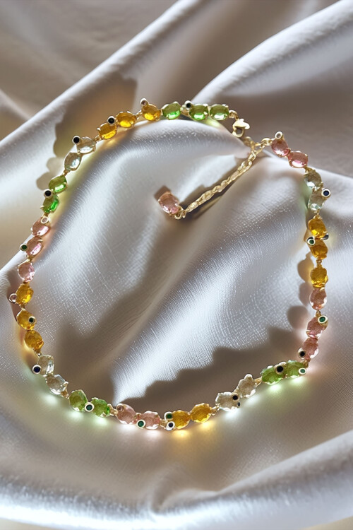 316L Gema Çelik Kristal Taş Desenli Renkli Kolye BCYJ-251017