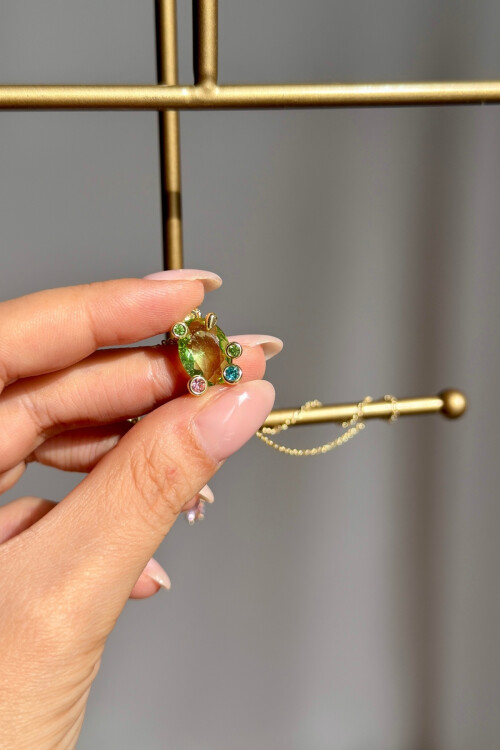 316L Gema Çelik Yeşil Kristal Taş Desenli Renkli Kolye BCYJ-251052