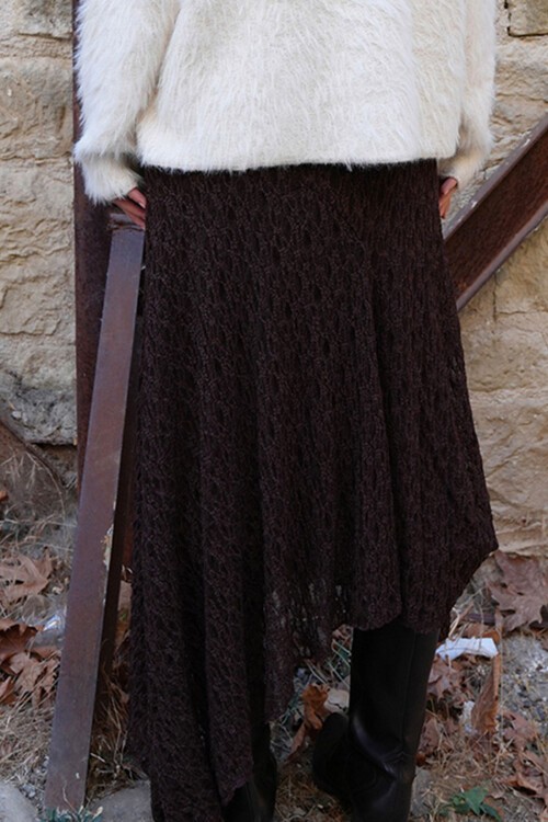 Acı Kahve Asimetrik Kesim İçi Astarlı Dantel Etek BCHZCK-251260