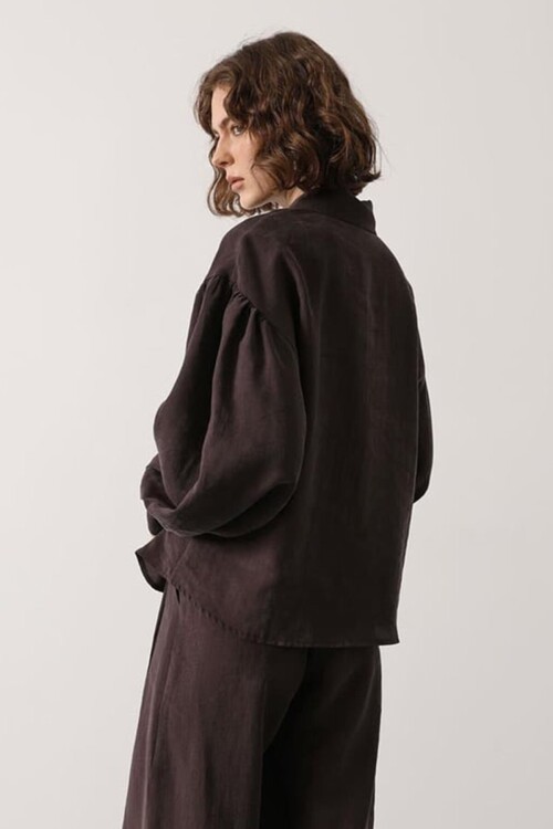 Acı Kahve Balon Kol Gizli Patlı Dokuma Gömlek BCRY-261276